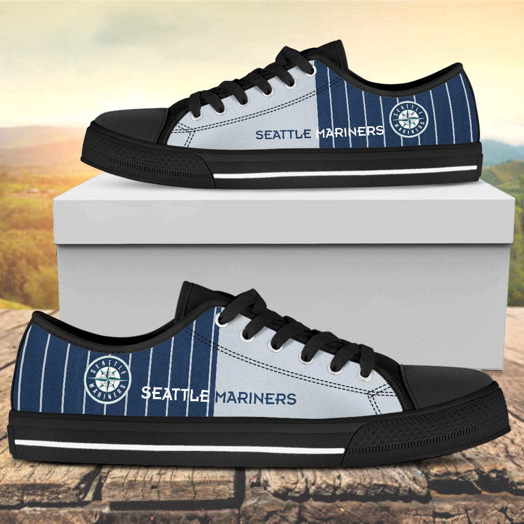 Vertical Stripes Seattle Mariners Canvas Low Top Shoes