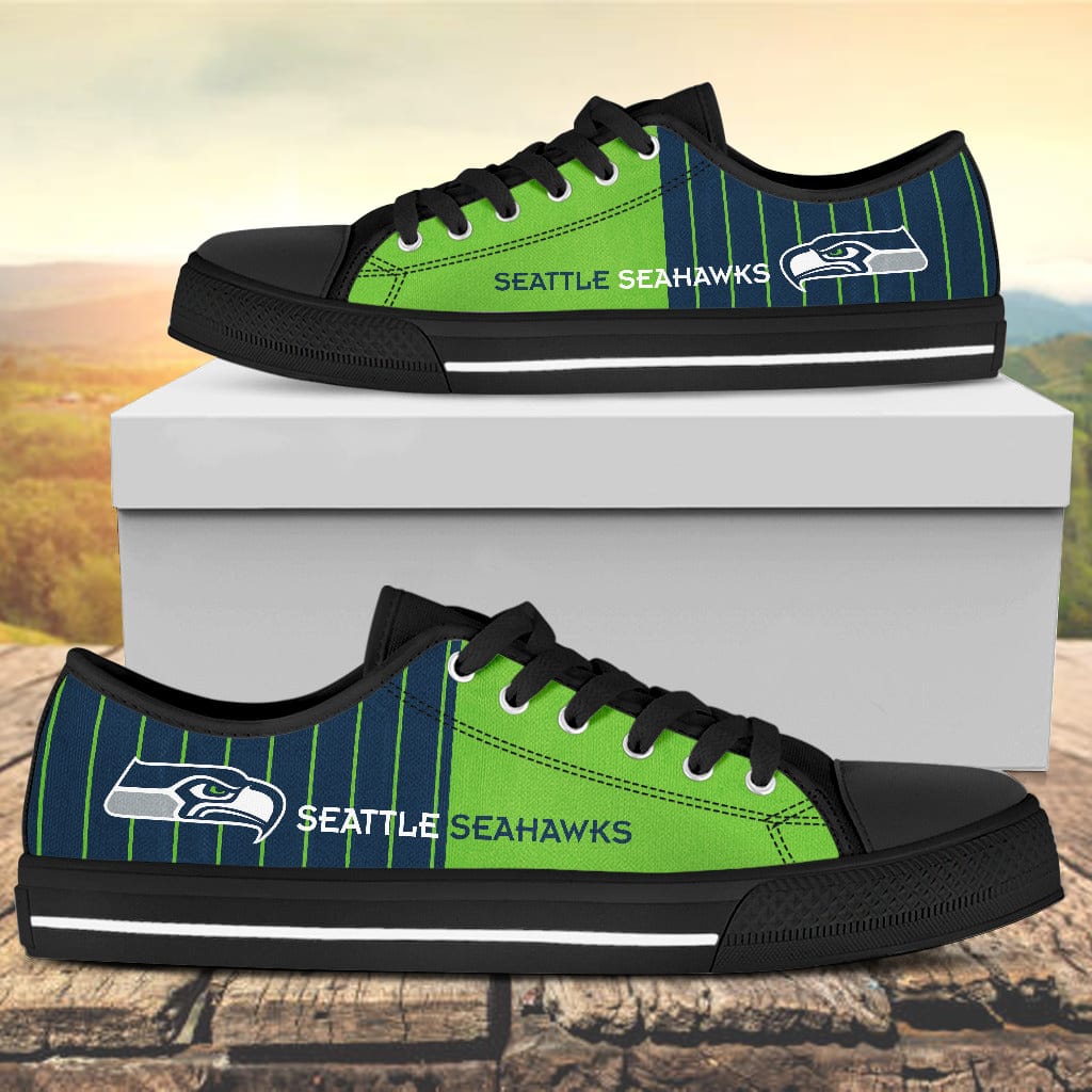 Vertical Stripes Seattle Seahawks Canvas Low Top Shoes