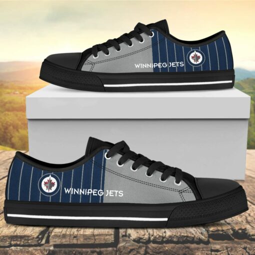Vertical Stripes Winnipeg Jets Canvas Low Top Shoes
