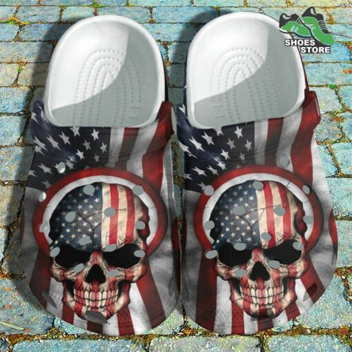 America Flag Skull Hunter Crocs Gift, US Proud Veterans 4th Of July Crocs