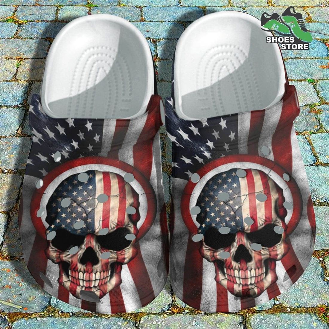 America Flag Skull Hunter Crocs Gift US Proud Veterans th Of July Crocs