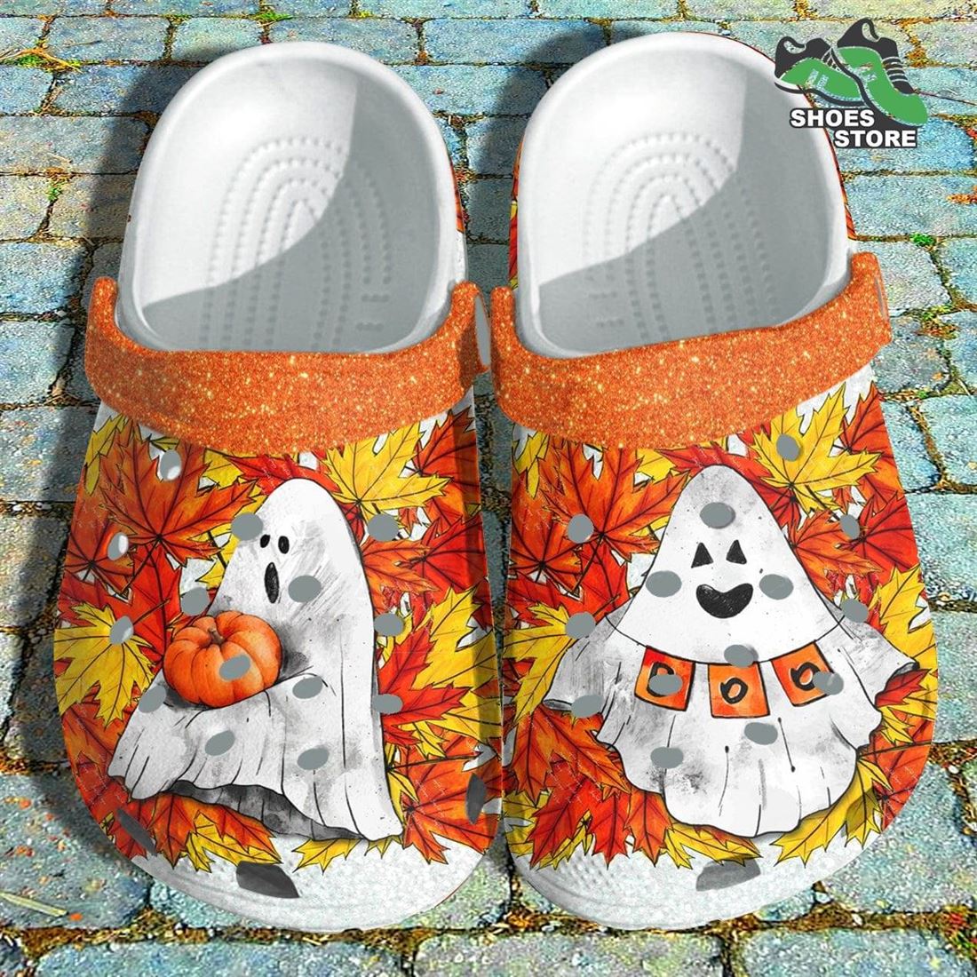 Autumn Boo Ghost Halloween Crocs Shoes Funny Evil Pumpkin Crocs
