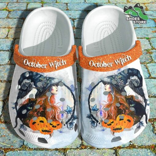 Beautiful October Witch Crocs, Pumpkin Black Cat Crocs Shoes