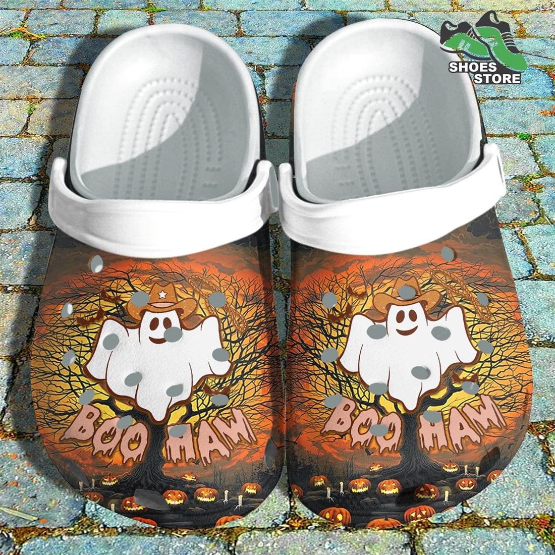 Boo Haw Crocs Shoes Spooky Ghost Cowboy Crocs