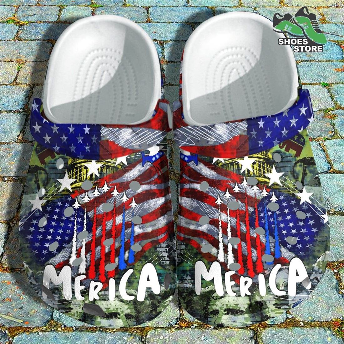 Camo Military Aircraft 4th Of July Crocs Shoes, America Flag Planes ...