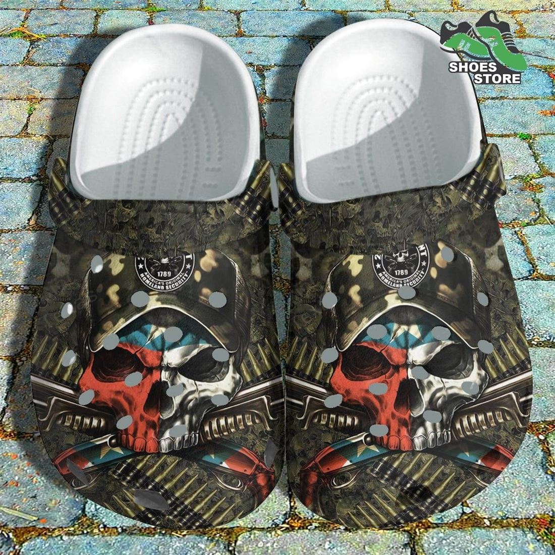 Camo Skull Army Fighter America Flag Crocs Shoes USA Soldiers Warriors Patriotic th Of July Crocs Shoes