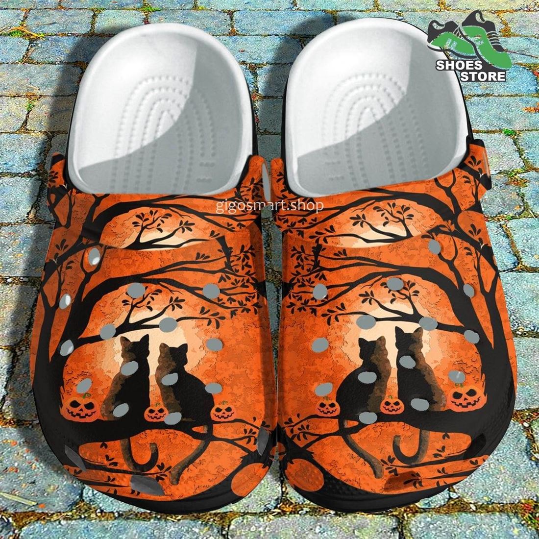Cat Couple Halloween Crocs Shoes, Anniversary, Fall Pumpkin Crocs Shoes