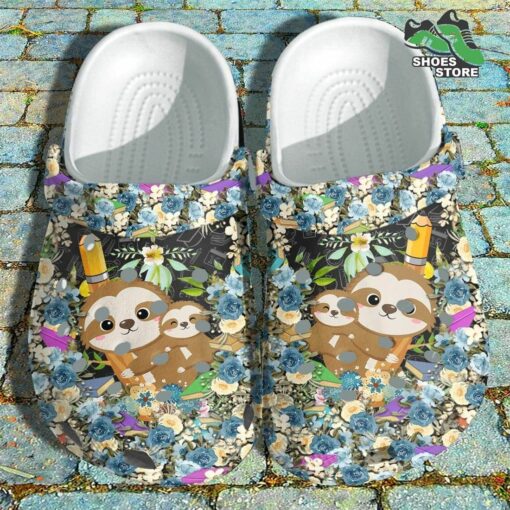 Cute Sloth Flower Back To School Crocs Shoes, Book Teacher Life Student Crocs Shoes