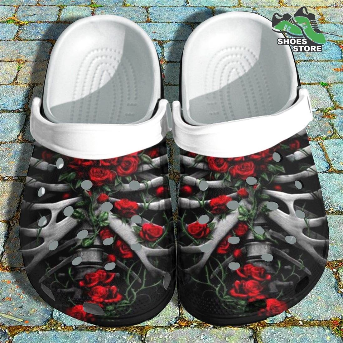 Dark Skeleton Rose Flower Crocs Shoes, Birthday Crocs Shoes