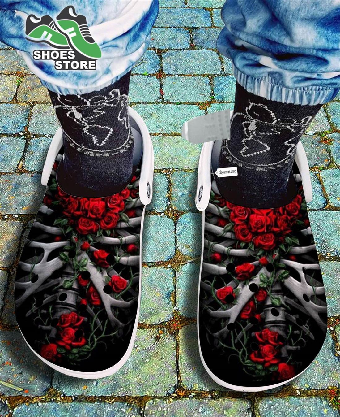 Dark Skeleton Rose Flower Crocs Shoes, Birthday Crocs Shoes