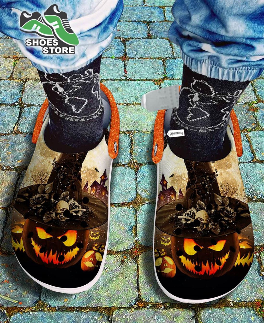 Evil Pumpkin Witch Hat Crocs Shoes, Moon Night Skull Halloween Crocs Shoes
