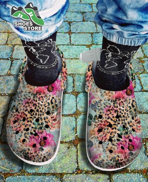 Flower Cheetah Pattern Crocs Shoes, Garden Tie Dye Leopard Vibes Crocs Shoes Gifts Sister