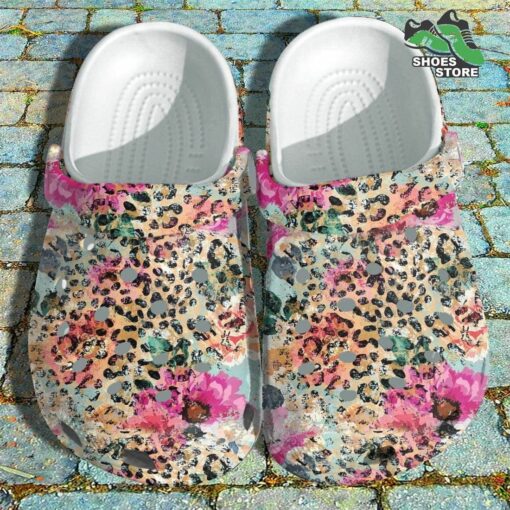 Flower Cheetah Pattern Crocs Shoes, Garden Tie Dye Leopard Vibes Crocs Shoes Gifts Sister