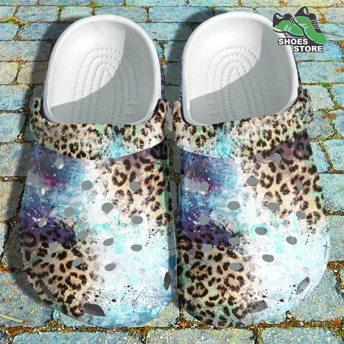 Galaxy Winter Leopard Thanksgiving Crocs Shoes, Glitter Vintage Snow Crocs Shoes Grandpa