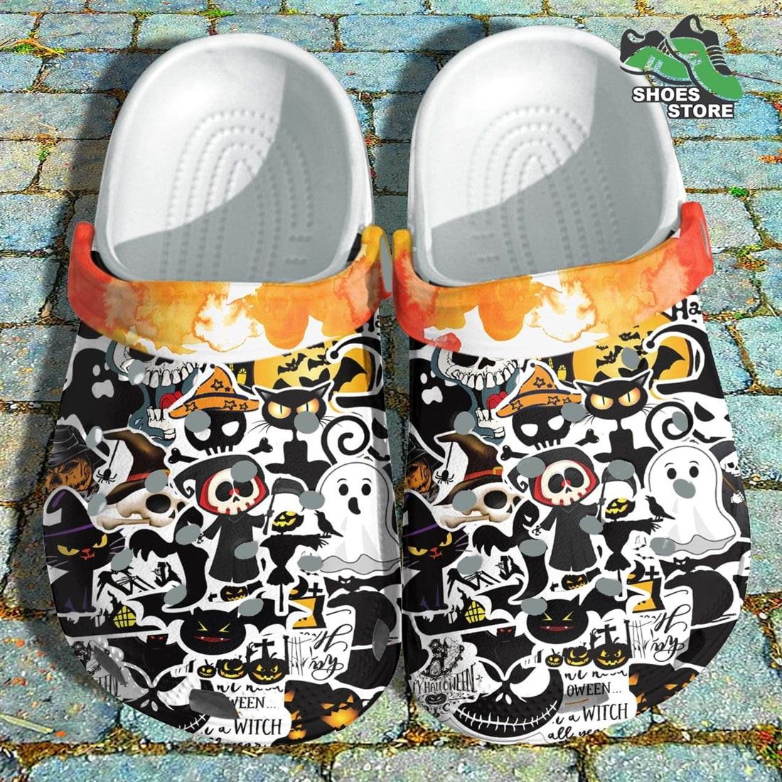 Ghost Sticker Crocs Shoes, Witch Skeleton Party Crocs Shoes Thanksgiving