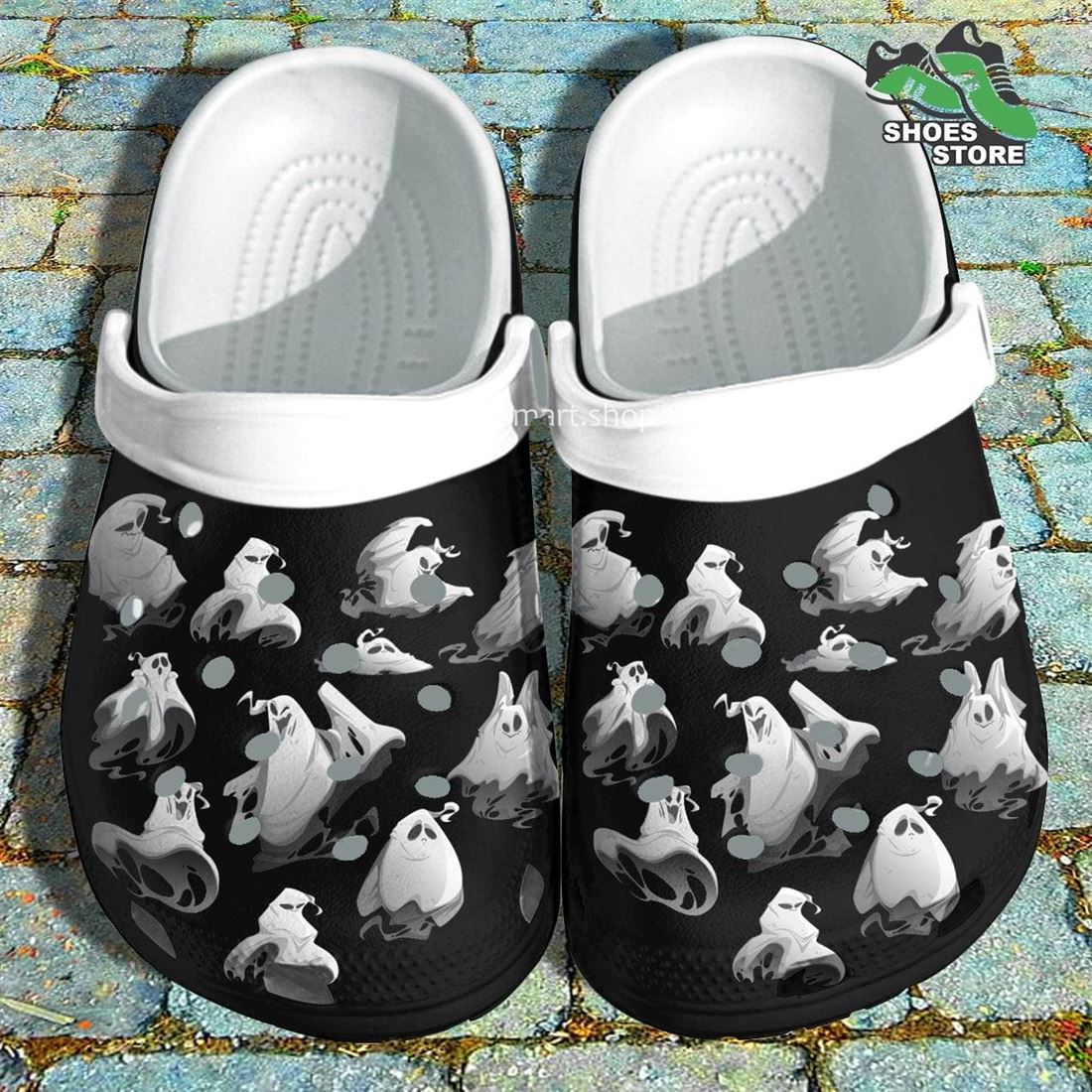 Ghost Sticker Pattern Crocs Shoes, Scary Cool Boo Crocs Shoes Brother