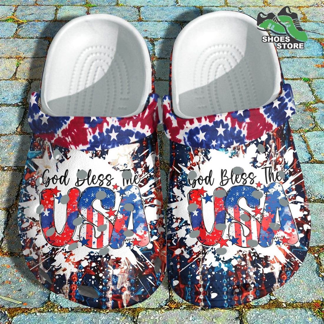 God Bless the USA America Flag Shoes Crocs Hippie Tie Dye US Proud Twinkle Star th Of July Shoes