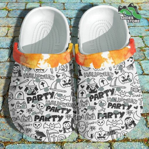 Halloween Party Sticker Witch Crocs Shoes, Spooky Magazine Pattern Crocs Shoes Christmas