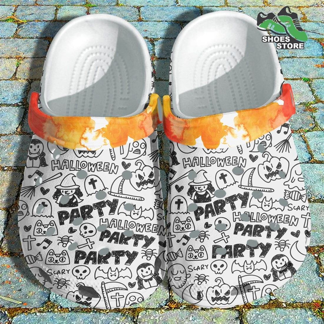 Halloween Party Sticker Witch Crocs Shoes Spooky Magazine Pattern Crocs Shoes Christmas
