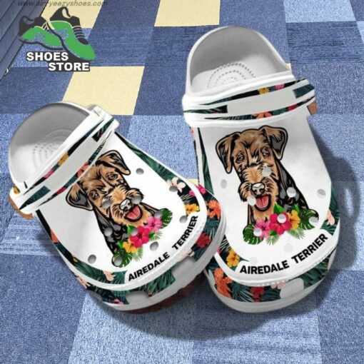Airedale Terrier Slippers Dog Mom Hibiscus Flowers Crocs Shoes
