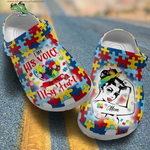 Autism Mom Heart I Am His Voice Mother’s Day Summer For Autism Mom Crocs Shoes