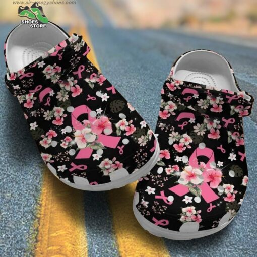 Breast Cancer Awareness Pink Ribbon Hibiscus Flowers October For Warriors Mom Crocs Shoes