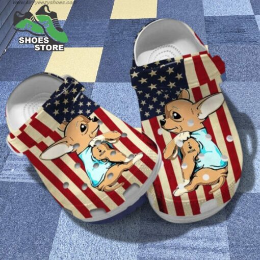 Chihuahua I Love Mom Usa Flag Chihuahua Lovers Mother’s Day Independence Day Ideal Crocs Shoes
