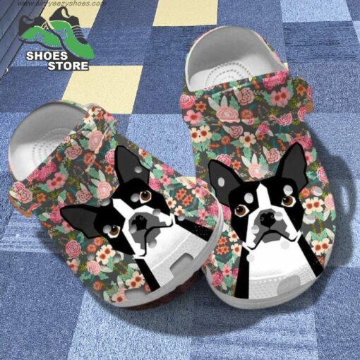 Floral Boston Terriers Dog Slippers Flowers Boston Dog Mom Gift Crocs Shoes