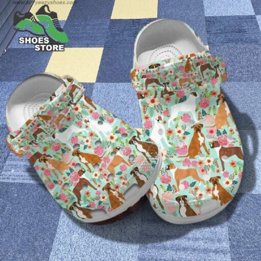 Floral Boxer Slippers Flowers Boxer Pattern Printed Dog Mom Gift Crocs Shoes