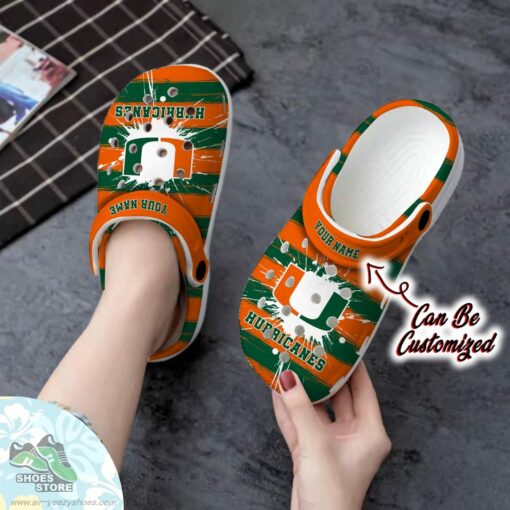 Miami Hurricanes Sport University Spoon Graphics Watercolour Clog Shoes, Football Custom Crocs Shoes
