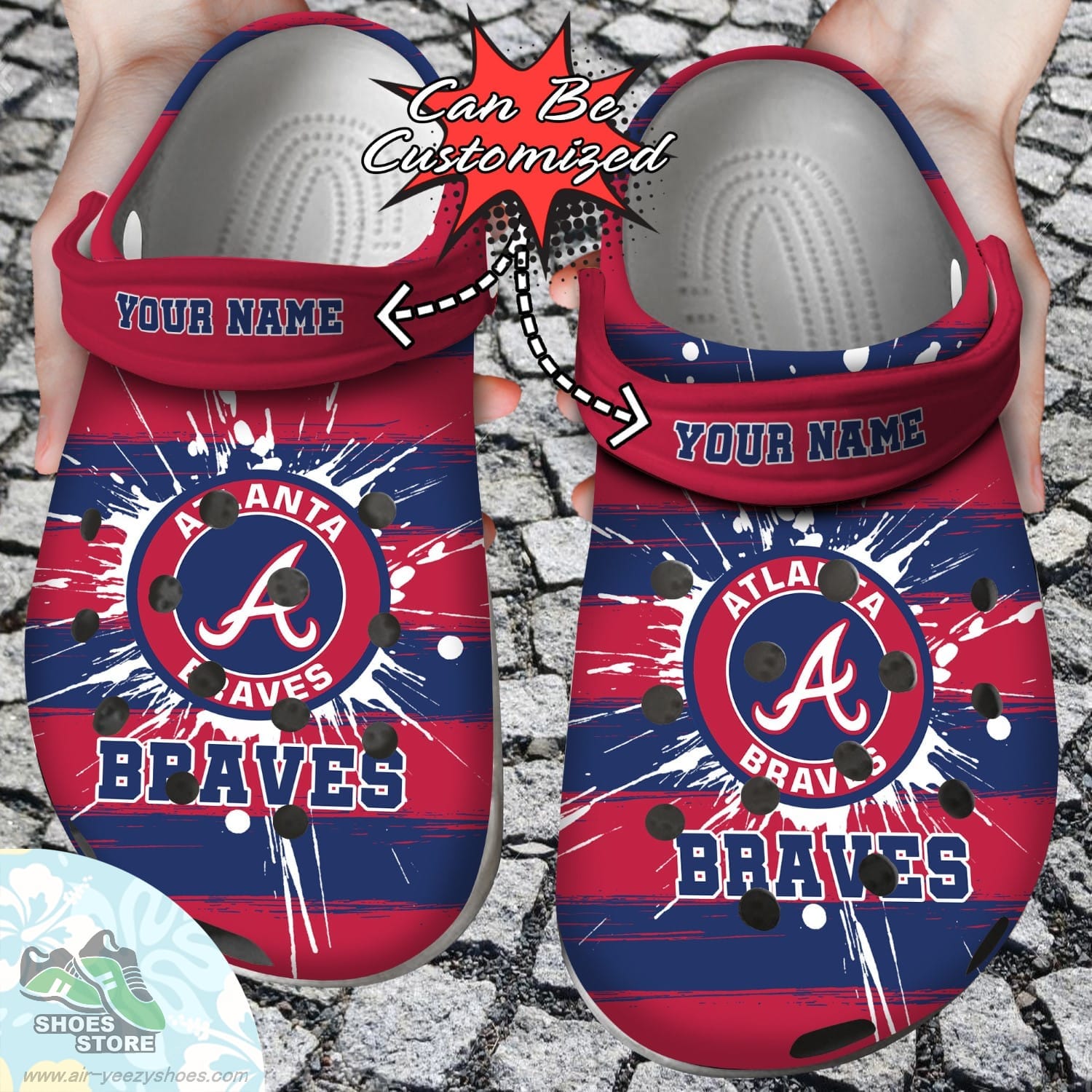 Personalized Atlanta Braves Spoon Graphics Watercolour Clog Shoes Baseball Crocs  Shoes