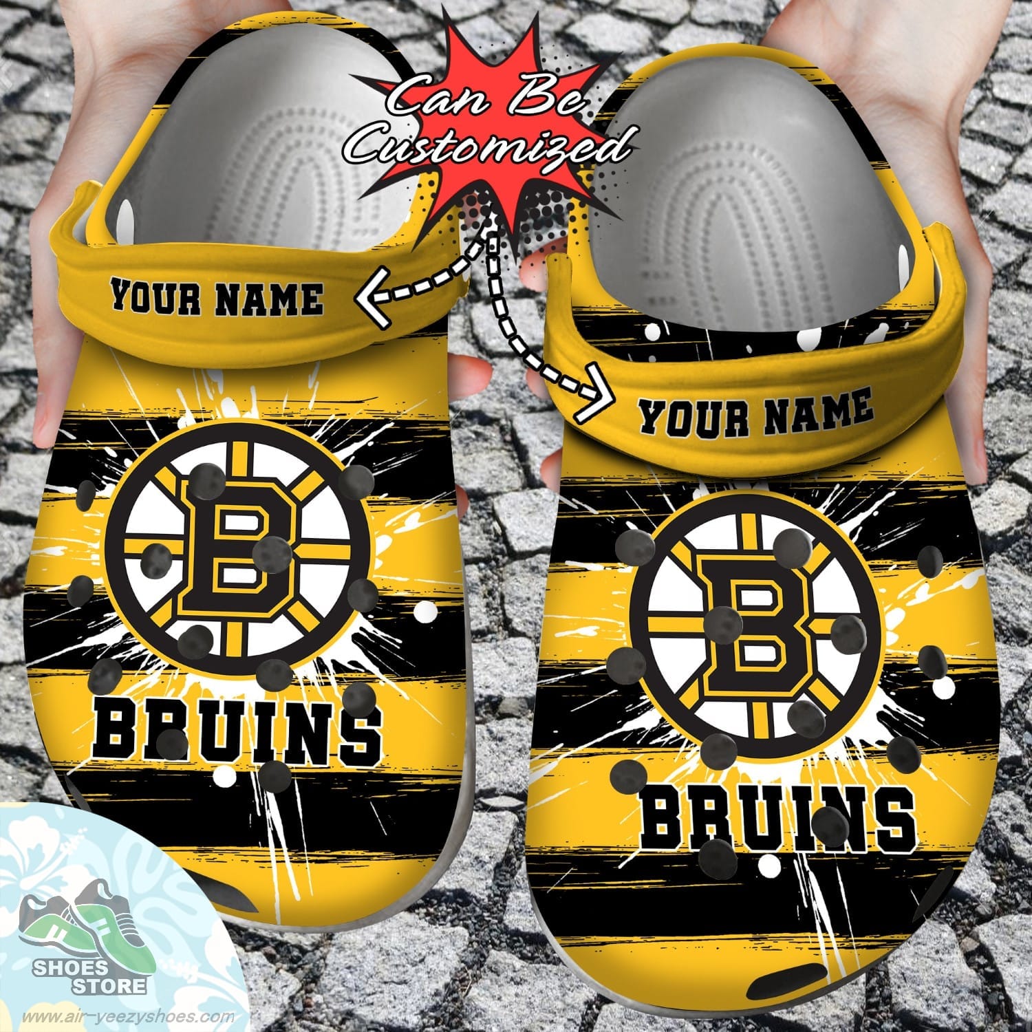 Personalized Boston Bruins Spoon Graphics Watercolour Clog Shoes Hockey Crocs Shoes