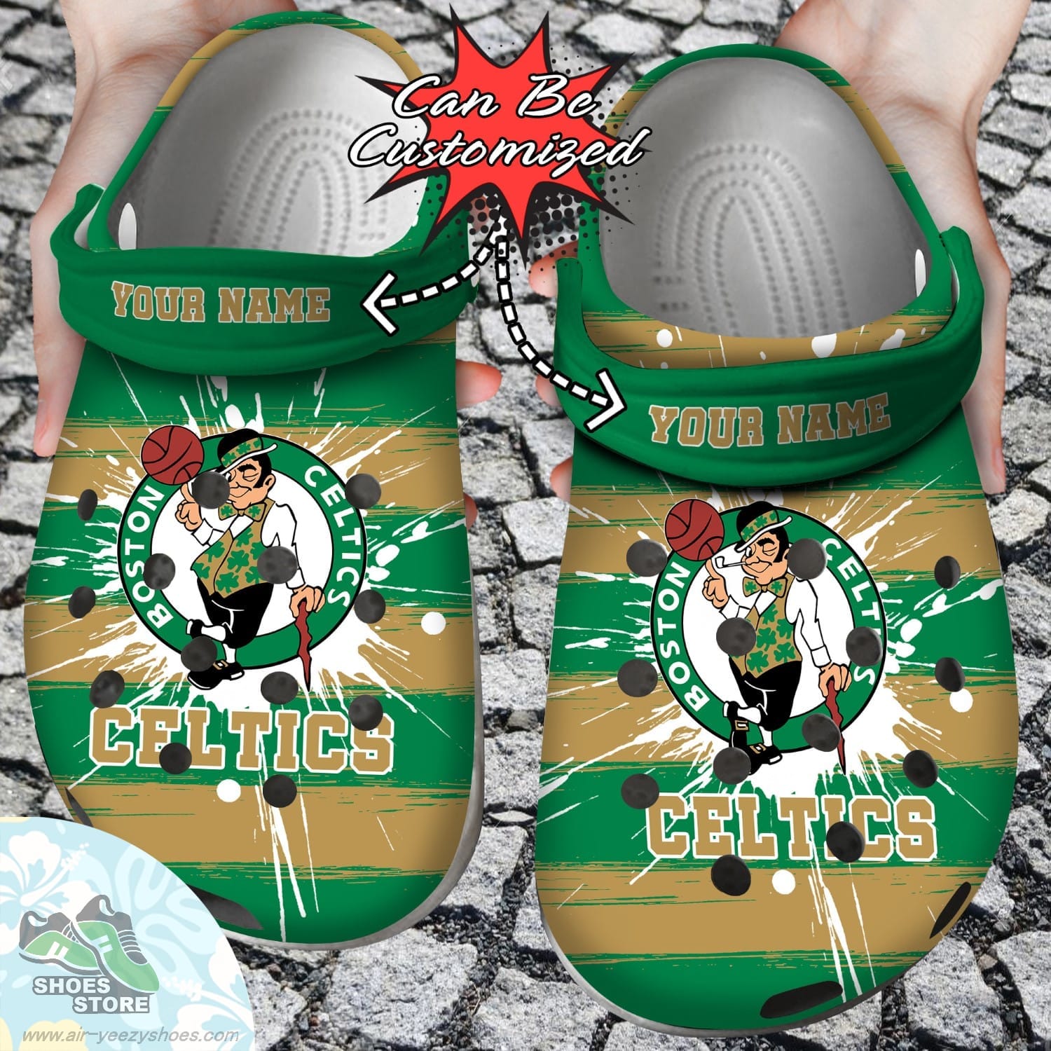 Personalized Boston Celtics Spoon Graphics Watercolour Clog Shoes Basketball Crocs Shoes