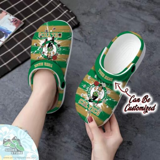 Personalized Boston Celtics Spoon Graphics Watercolour Clog Shoes, Basketball Crocs Shoes