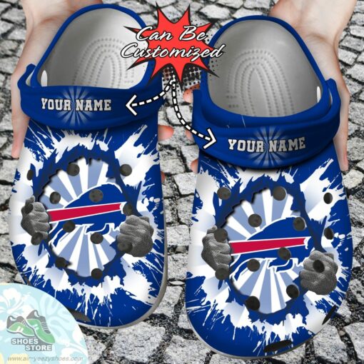 Personalized Buffalo Bills Hands Ripping Light Clog Shoes, Football Crocs Shoes