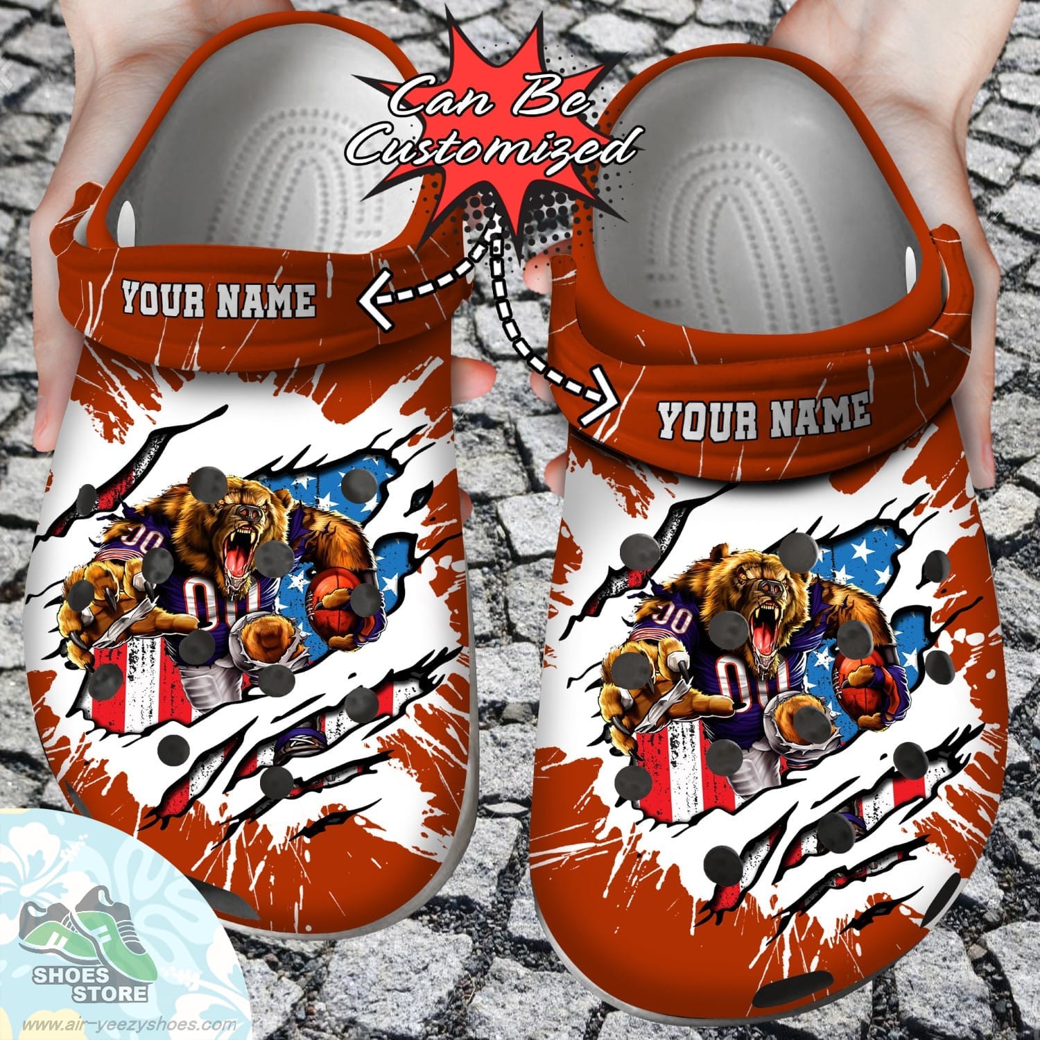Personalized Chicago Bears Mascot Ripped Flag Clog Shoes Football Crocs Shoes