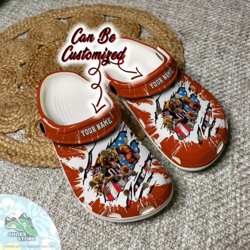 Personalized Chicago Bears Mascot Ripped Flag Clog Shoes, Football Crocs Shoes