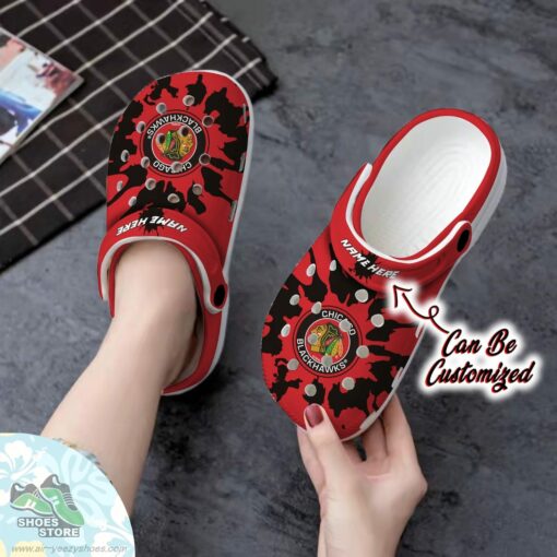 Personalized Chicago Blackhawks Color Splash Clog Shoes, Hockey Crocs Shoes
