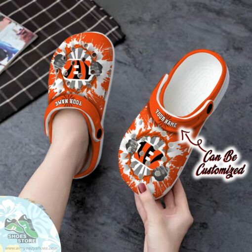 Personalized Cincinnati Bengals Hands Ripping Light Clog Shoes, Football Crocs Shoes