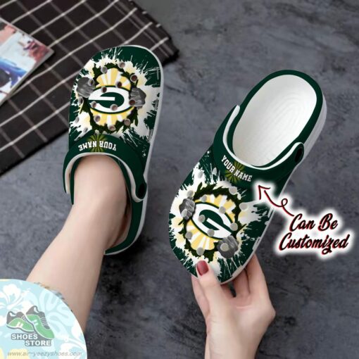 Personalized Green Bay Packers Hands Ripping Light Clog Shoes, Football Crocs Shoes