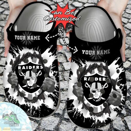 Personalized Las Vegas Raiders Hands Ripping Light Clog Shoes, Football Crocs Shoes