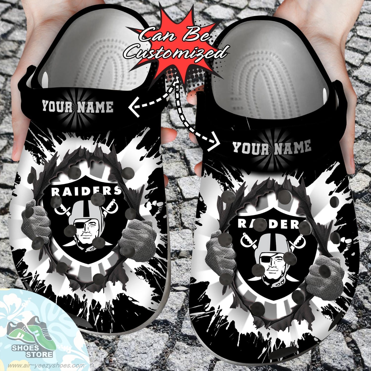 Personalized Las Vegas Raiders Hands Ripping Light Clog Shoes Football Crocs Shoes