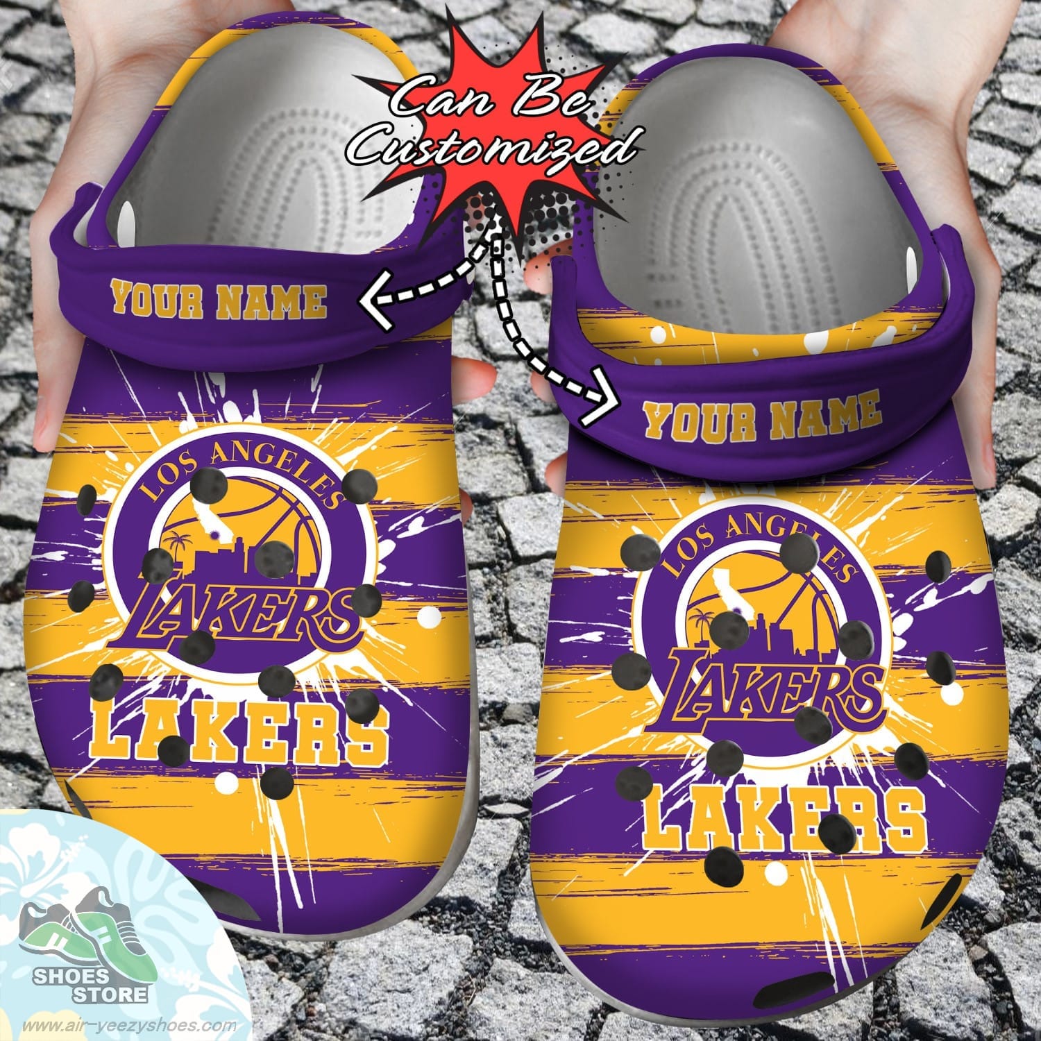 Personalized Los Angeles Lakers Spoon Graphics Watercolour Clog Shoes Basketball Crocs Shoes