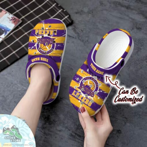 Personalized Los Angeles Lakers Spoon Graphics Watercolour Clog Shoes, Basketball Crocs Shoes