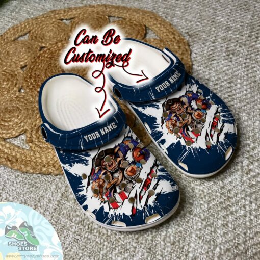 Personalized New England Patriots Mascot Ripped Flag Clog Shoes, Football Crocs Shoes