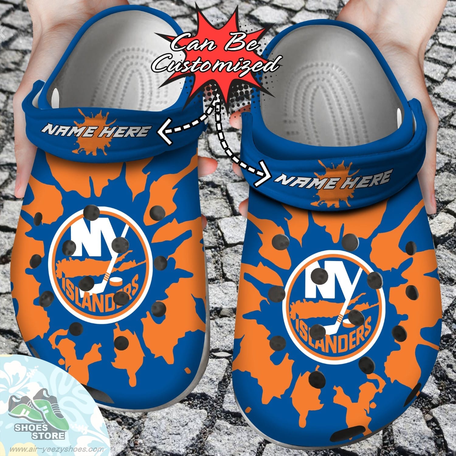 Personalized New York Islanders Color Splash Clog Shoes Hockey Crocs Shoes