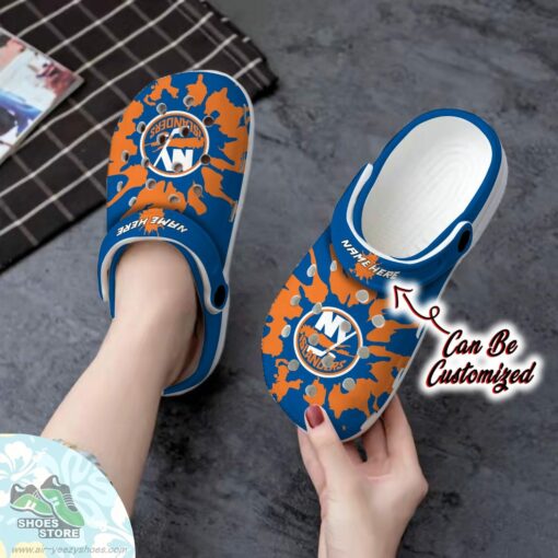 Personalized New York Islanders Color Splash Clog Shoes, Hockey Crocs Shoes