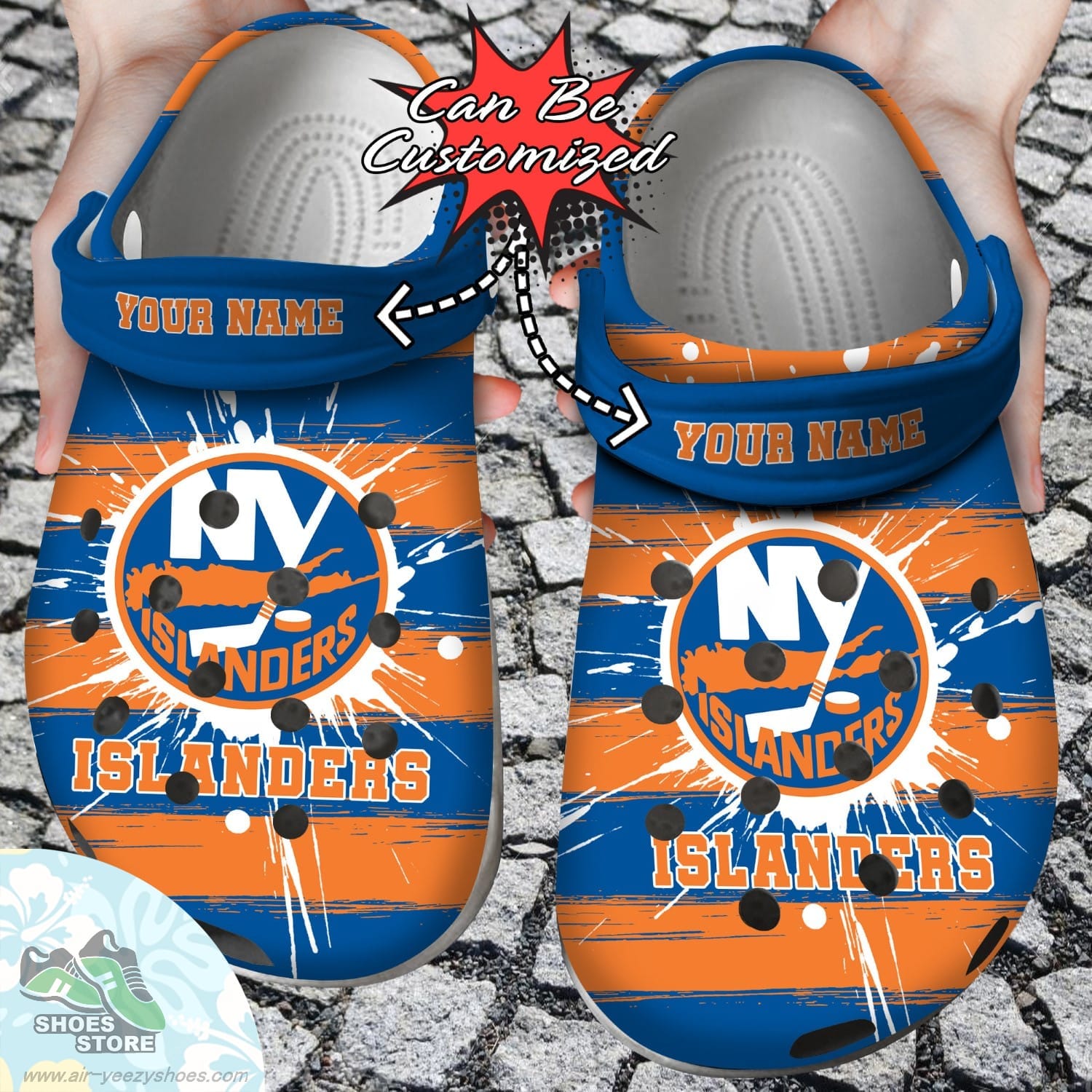 Personalized New York Islanders Spoon Graphics Watercolour Clog Shoes Hockey Crocs Shoes