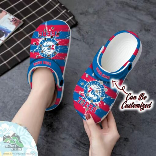 Personalized Philadelphia 76ers Spoon Graphics Watercolour Clog Shoes, Basketball Crocs Shoes