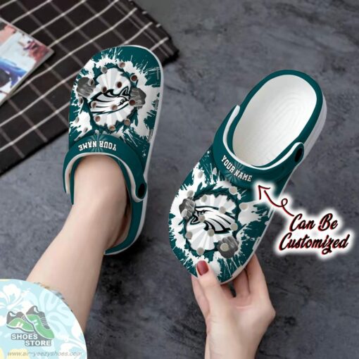 Personalized Philadelphia Eagles Hands Ripping Light Clog Shoes, Football Crocs Shoes